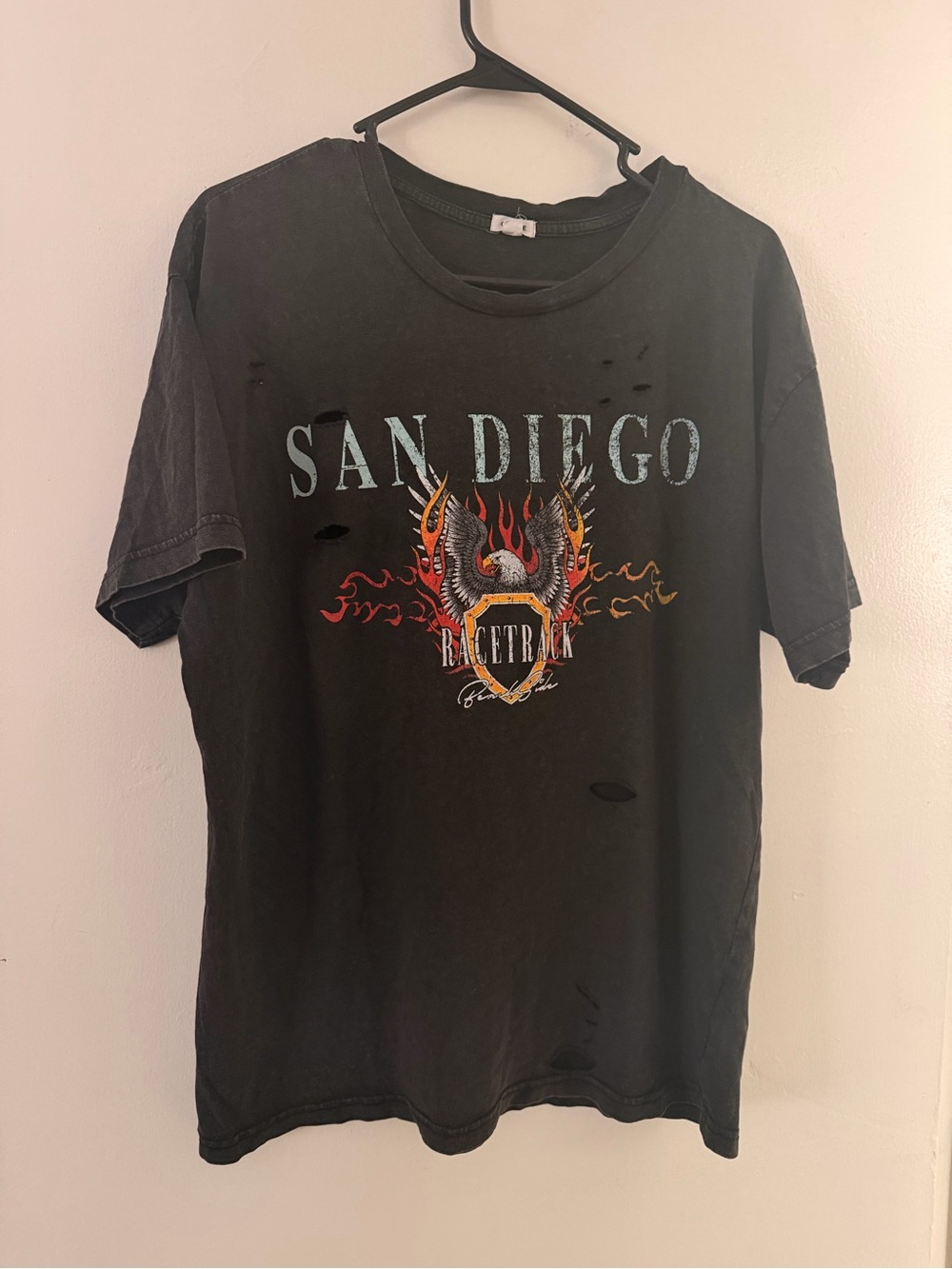 GARAGE San Diego Graphic Black biker distressed Tee oversized fit sz Xs